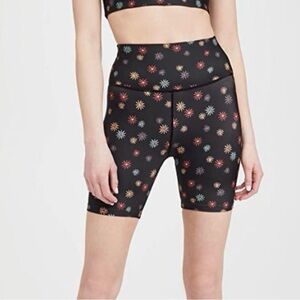 SPLITS59 Black Multi Color Ava High Waist Edelweiss Floral Active Biker Shorts S